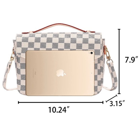 ‼️LAST ONE‼️🆕🌿CREAM/GRAY Leather Checkered Tote Crossbody Bag - Picture 4 of 17